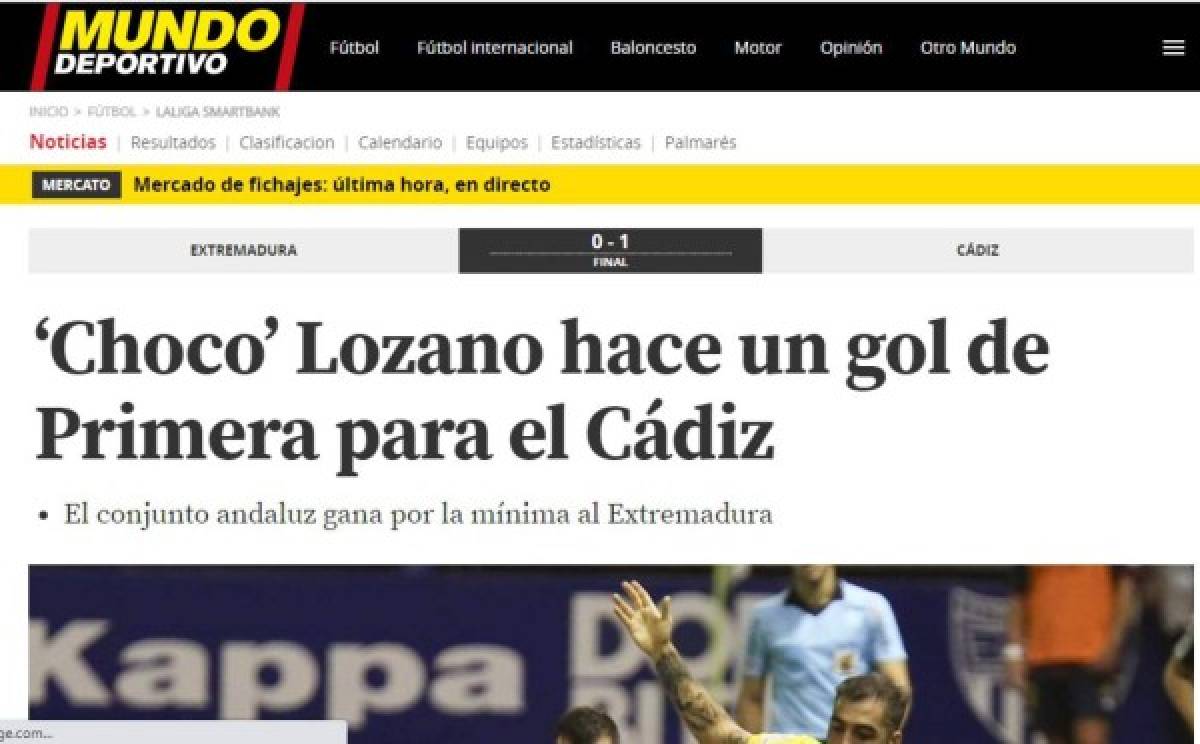 La prensa española se rinde al Choco Lozano tras su gol: 'Está dulce, acerca al Cádiz a Primera'