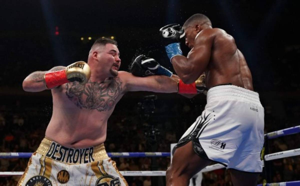 USA's Andy Ruiz (L) fights with England's Anthony Joshua (R) during their 12-round IBF, WBA, WBO & IBO World Heavyweight Championship fight at Madison Square Garden in New York on June 1, 2019. (Photo by TIMOTHY A. CLARY / AFP)