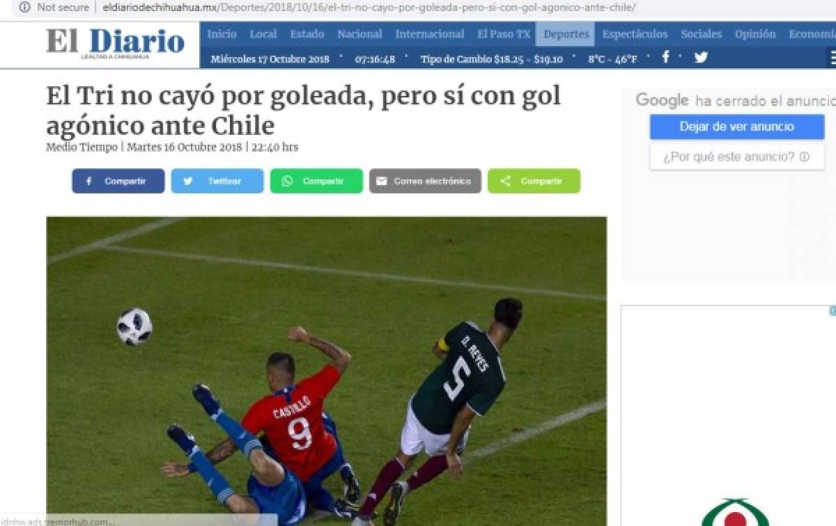 La prensa mexicana arremete contra su selección por perder contra Chile