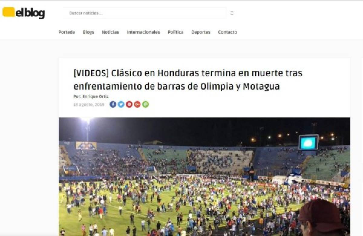 Lo que dice la prensa internacional sobre enfrentamientos entre barras del Olimpia y Motagua