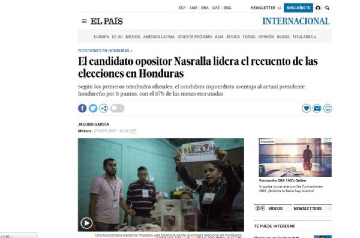 Así reaccionan los medios internacionales sobre las elecciones de Honduras