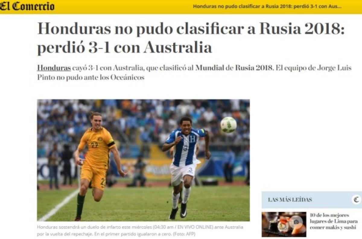 Prensa internacional resalta 'el fracaso' de Honduras y la goleada de Australia