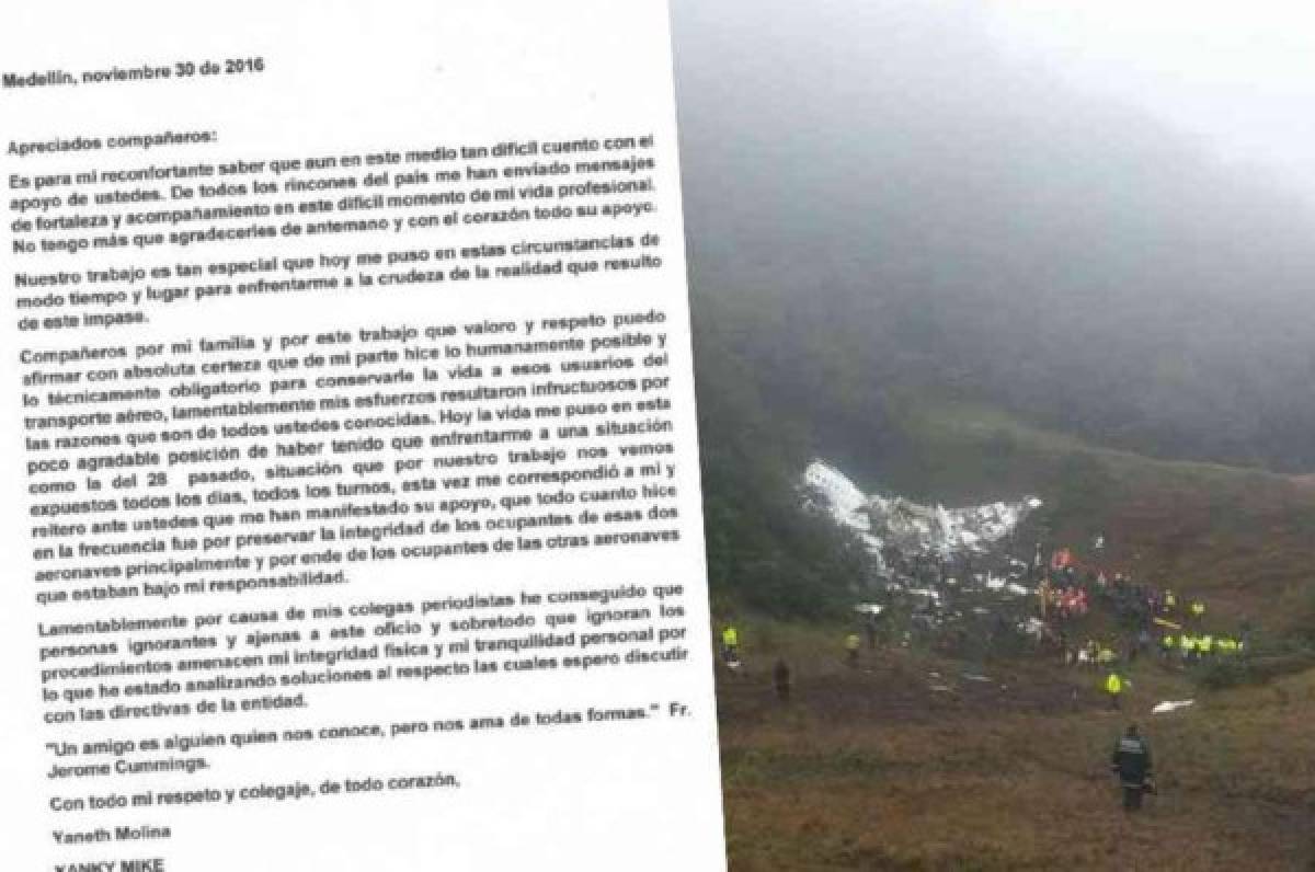 En emotiva carta, operadora que atendió llamado de auxilio del Chapecoense, denuncia amenazas