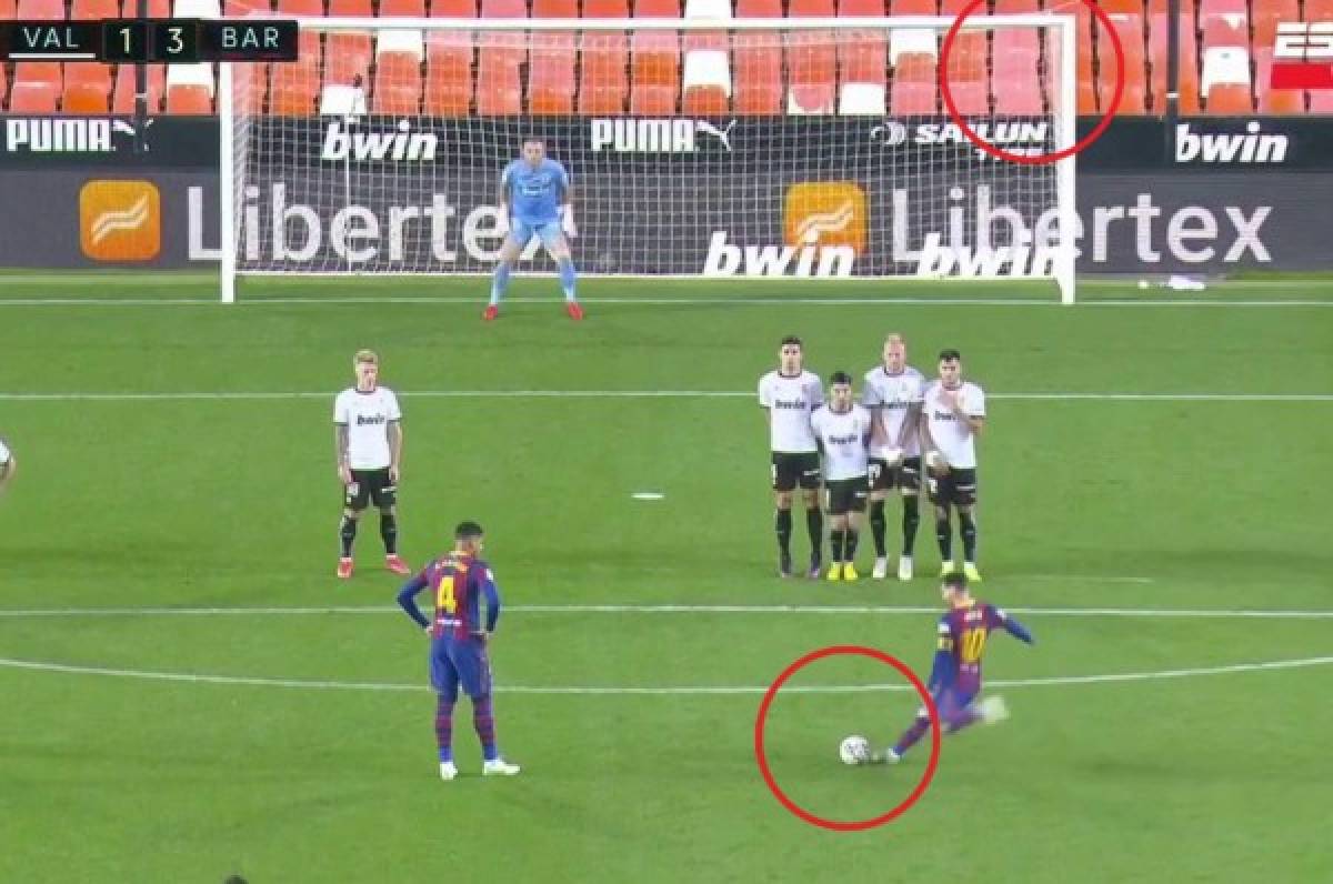 Así fue el golazo de Messi de tiro libre contra el Valencia; el argentino la clavó al mero ángulo