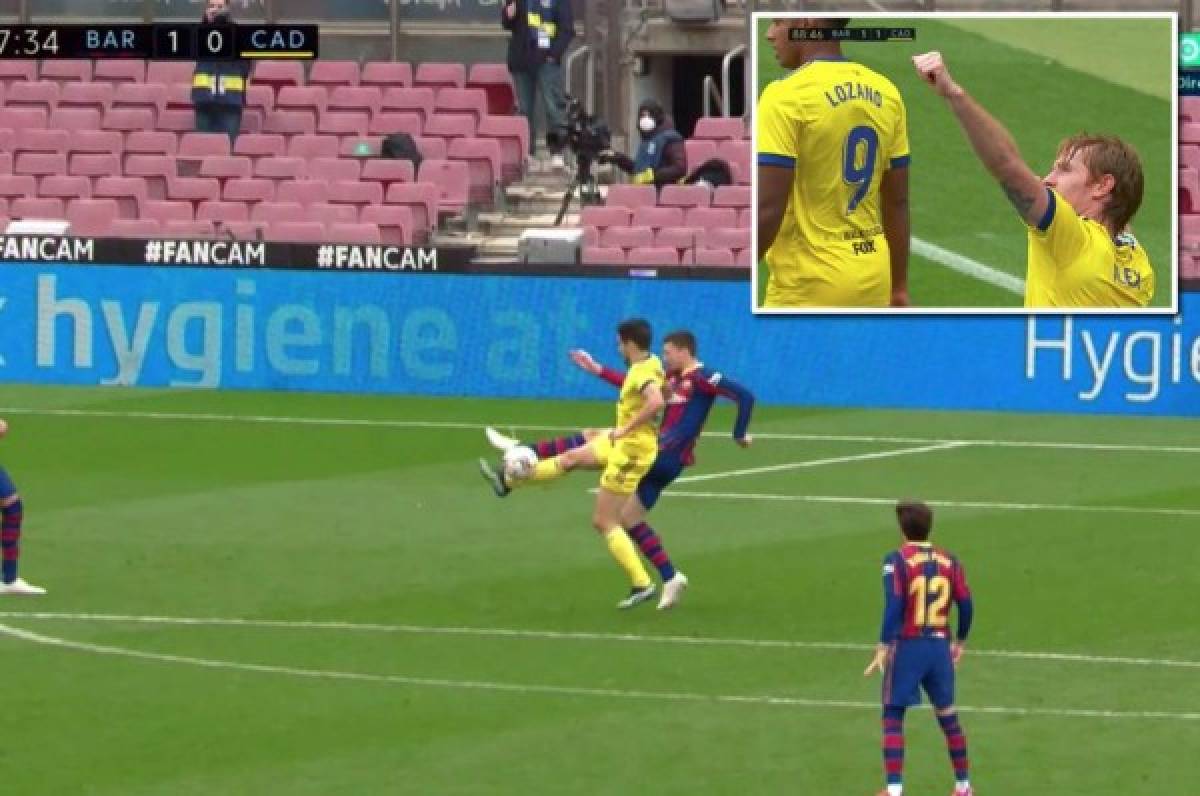 Cádiz le empata al Barcelona por penal cometido por Lenglet a Sobrino tras centro del Choco Lozano