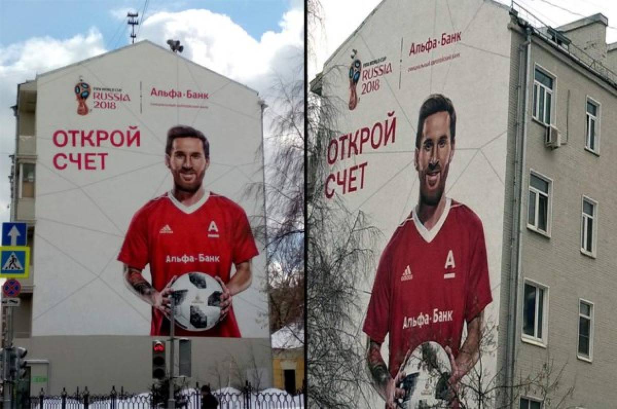 Gigangtesco grafiti de Lio Messi promociona el Mundial en Moscú