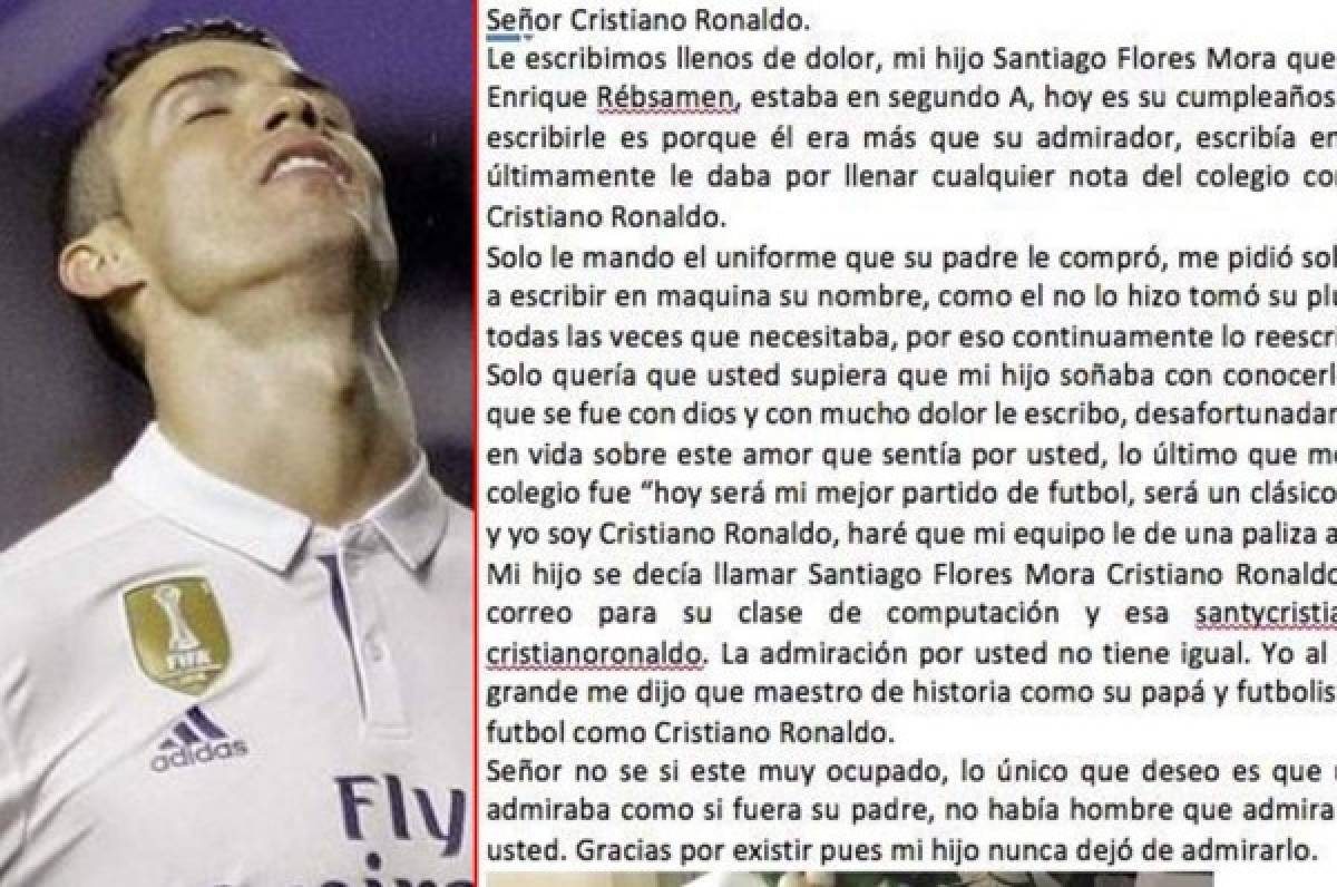 La carta que estremece a Cristiano Ronaldo sobre niño mexicano que murió en sismo