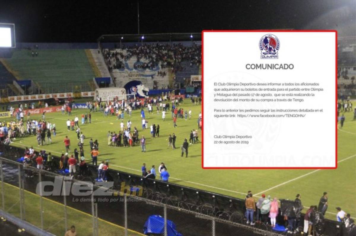 Olimpia anuncia el reembolso de las entradas por clásico suspendido ante Motagua