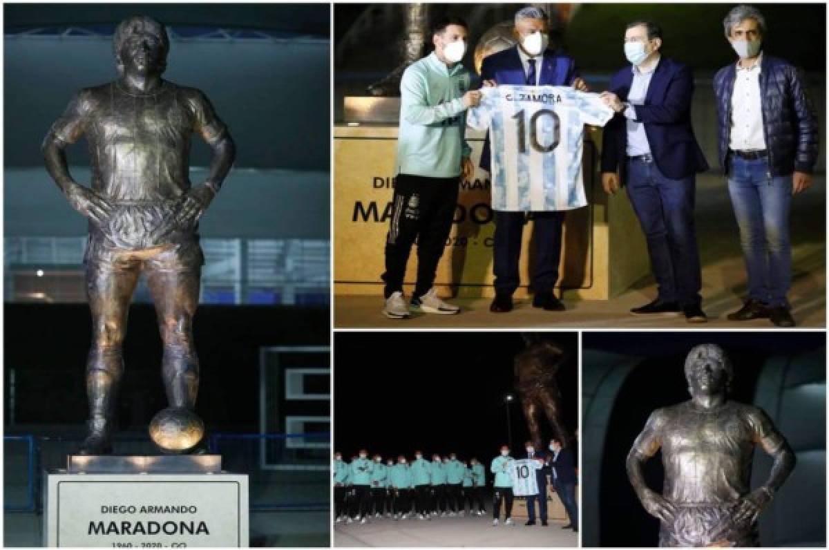 Hermoso homenaje: Así luce la gigante estatua de Diego Maradona en las afueras de estadio en Argentina