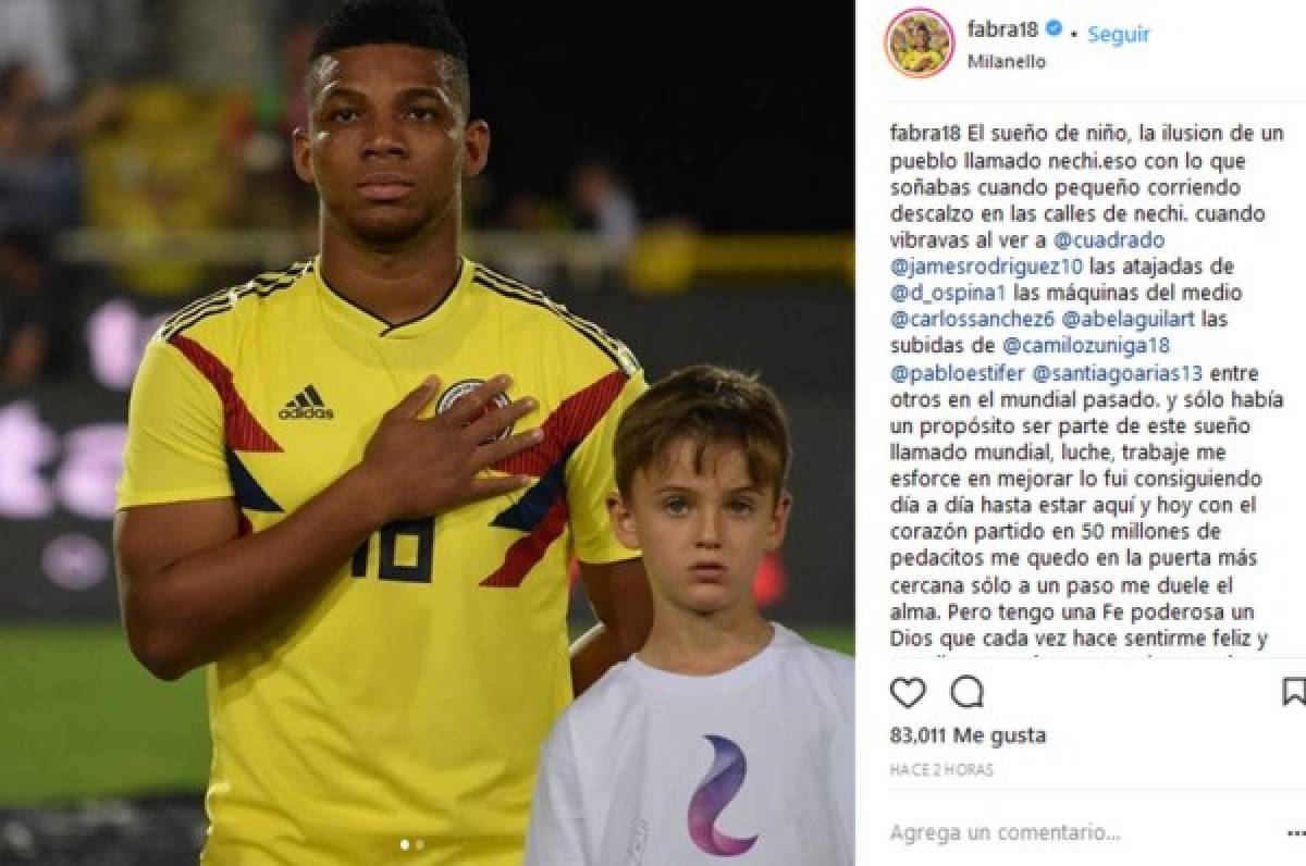 El desgarrador mensaje de Frank Fabra tras lesionarse y quedar fuera de Rusia 2018