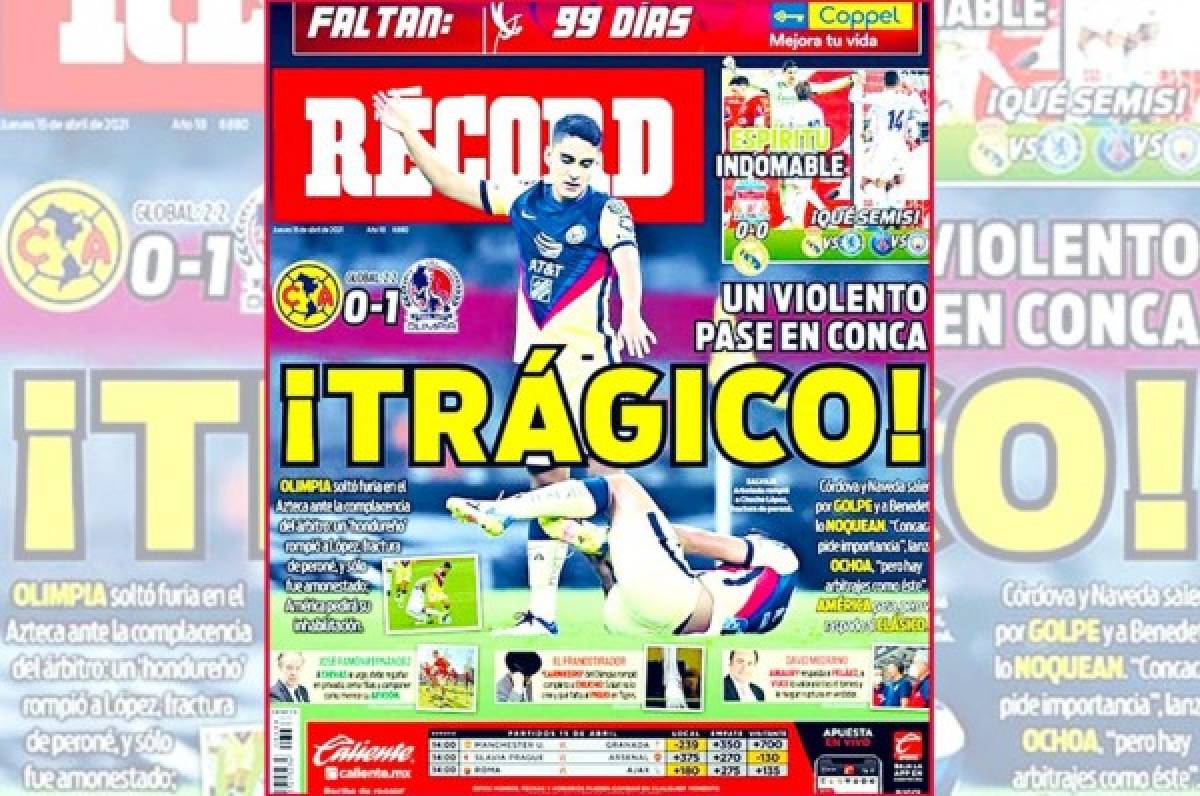 Trágico: la polémica portada de diario Récord de México tras el triunfo del Olimpia frente al América