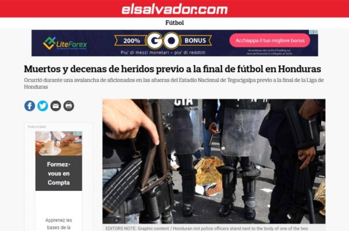 ¡TRISTEZA! La prensa mundial hace eco de la tragedia en la final de Honduras
