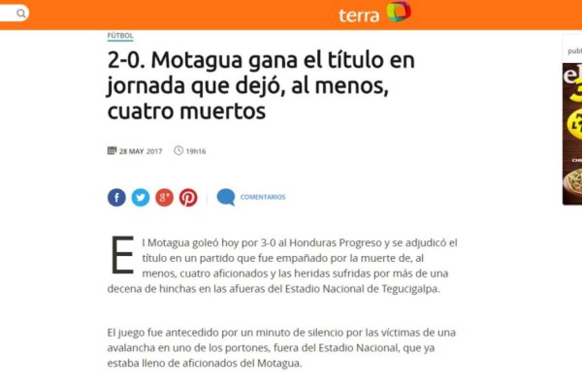 ¡TRISTEZA! La prensa mundial hace eco de la tragedia en la final de Honduras