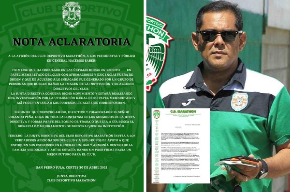 Grupo de aficionados de Marathón pide la salida de Rolin Peña y el club lanza su respuesta