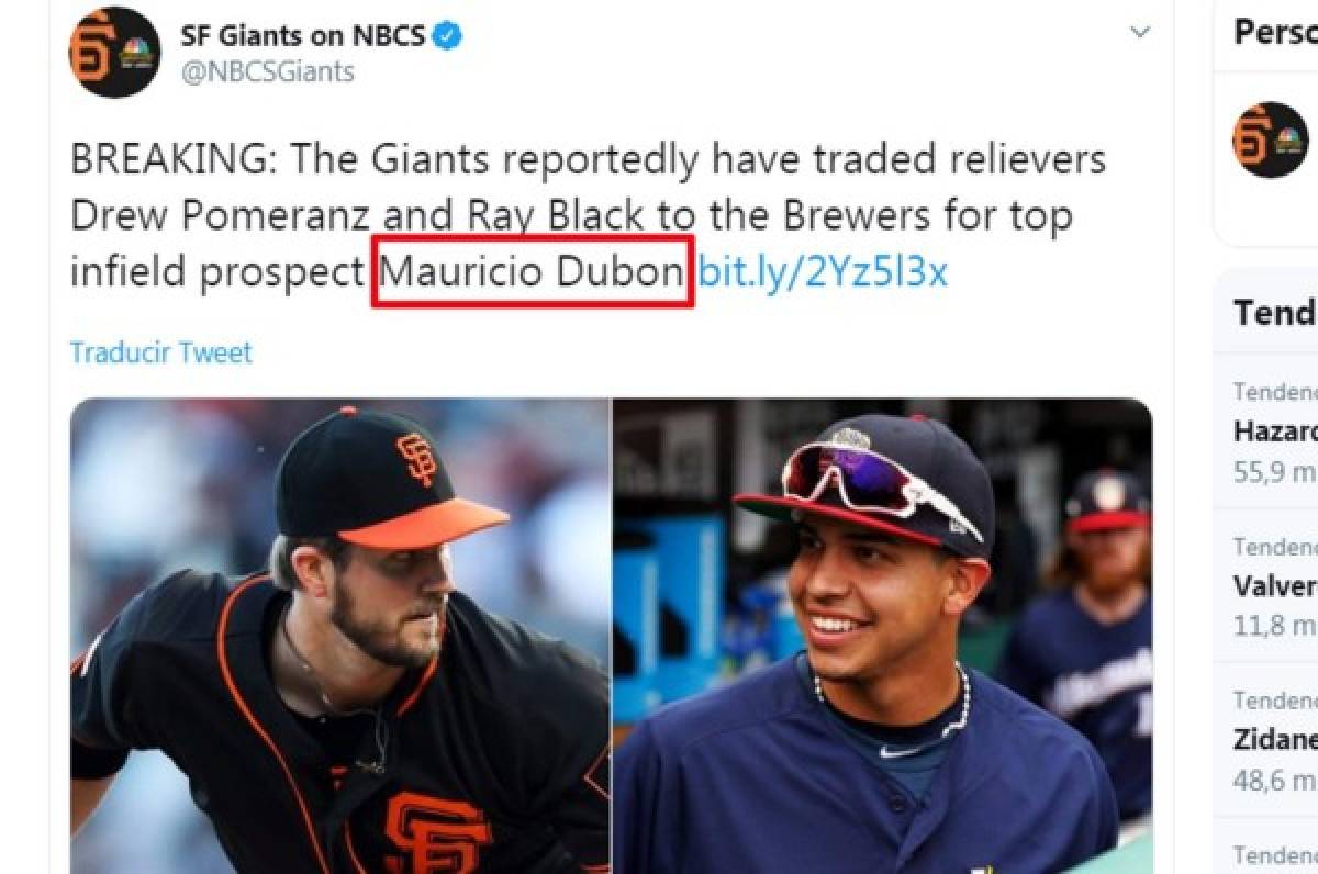 La prensa de EUA hace eco del traspaso de Mauricio Dubón a Giants
