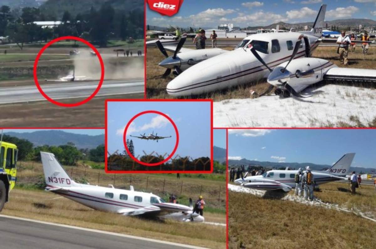 FOTOS: Así fue el aterrizaje forzoso de avioneta en el Toncontín de Tegucigalpa