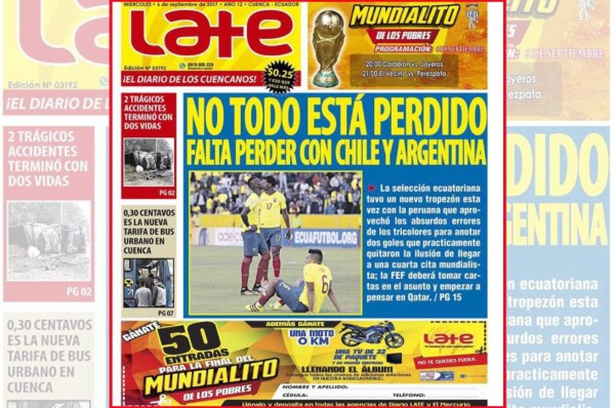 El ocurrente titular de un diario en Ecuador tras las derrotas de su selección