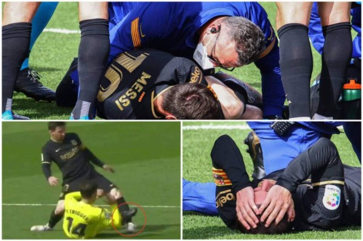 En fotos: Entrada brutal a Messi en el Villarreal-Barcelona que dio el susto tras sus quejas de dolor