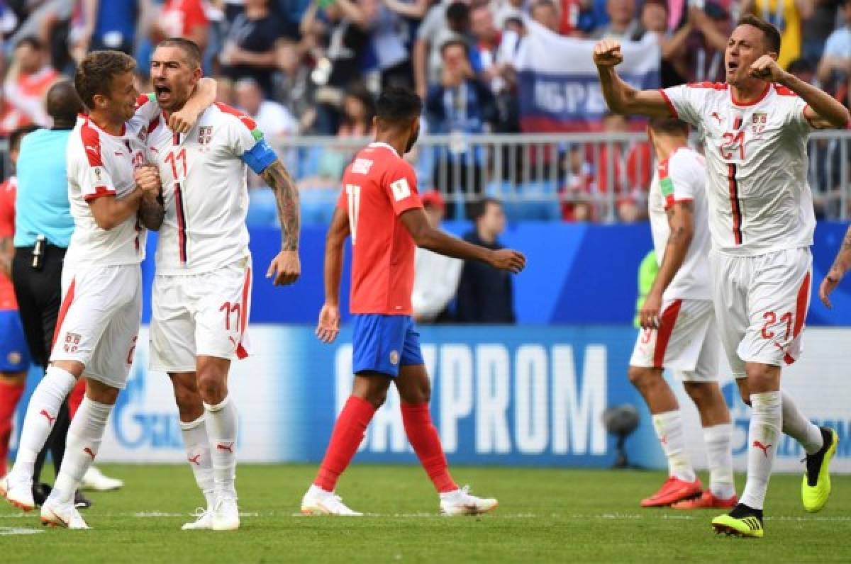 Kolarov festeja el solitario gol que le dio el triunfo a Serbia ante Costa Rica. Foto AFP