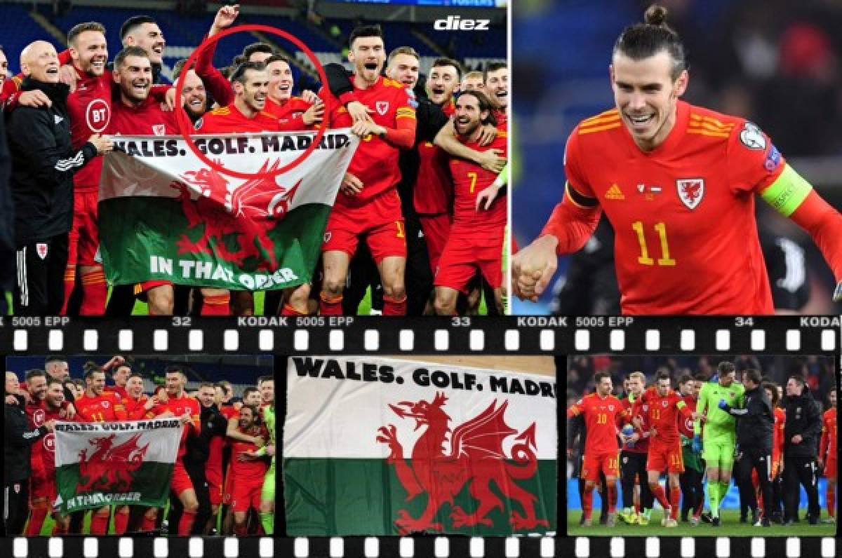 Bale celebra la clasificación a la Eurocopa 2020 con la bandera que se burla del Real Madrid
