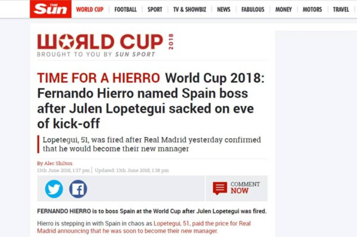 'Guerra Civil' y 'alta traición', titulares de la prensa mundial tras despido de Lopetegui