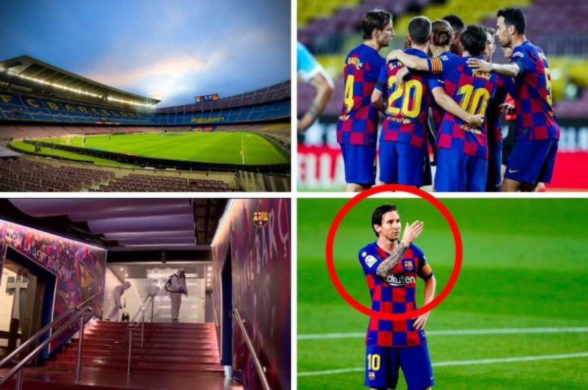 Fotos: El nuevo y raro festejo de Messi y así lució el Camp Nou en tiempos de coronavirus