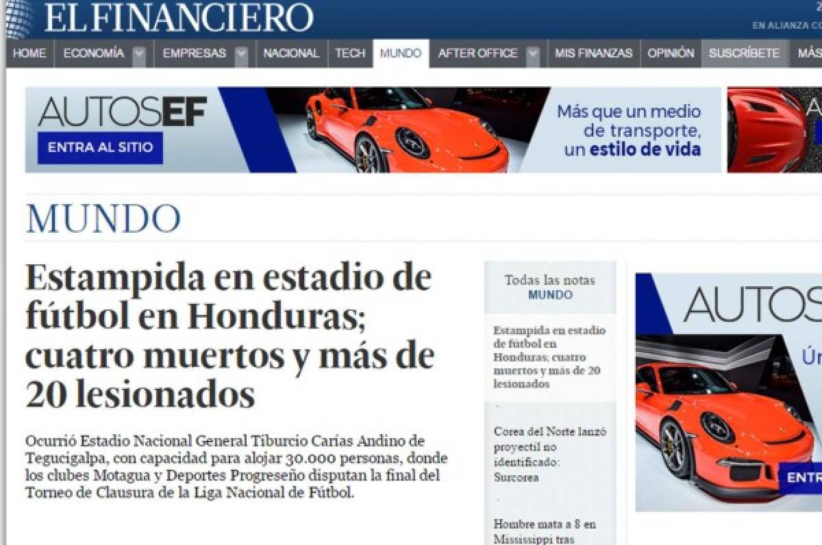 ¡TRISTEZA! La prensa mundial hace eco de la tragedia en la final de Honduras