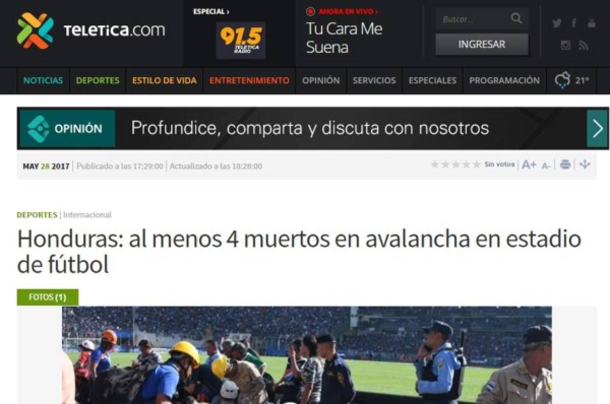 ¡TRISTEZA! La prensa mundial hace eco de la tragedia en la final de Honduras