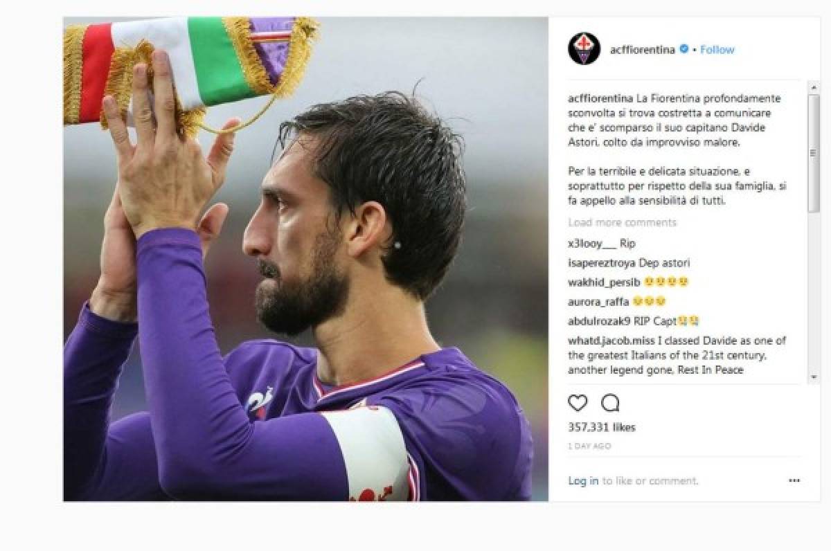 Los mensajes de condolencias a Davide Astori que comandan Totti, Buffon y Pirlo