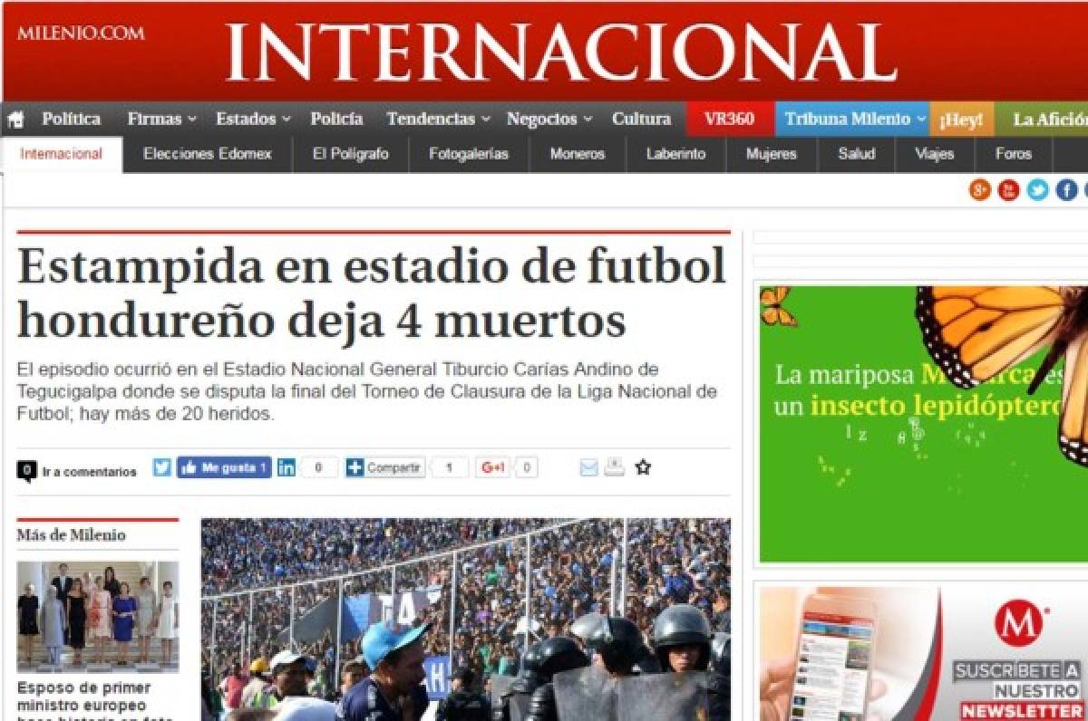 ¡TRISTEZA! La prensa mundial hace eco de la tragedia en la final de Honduras