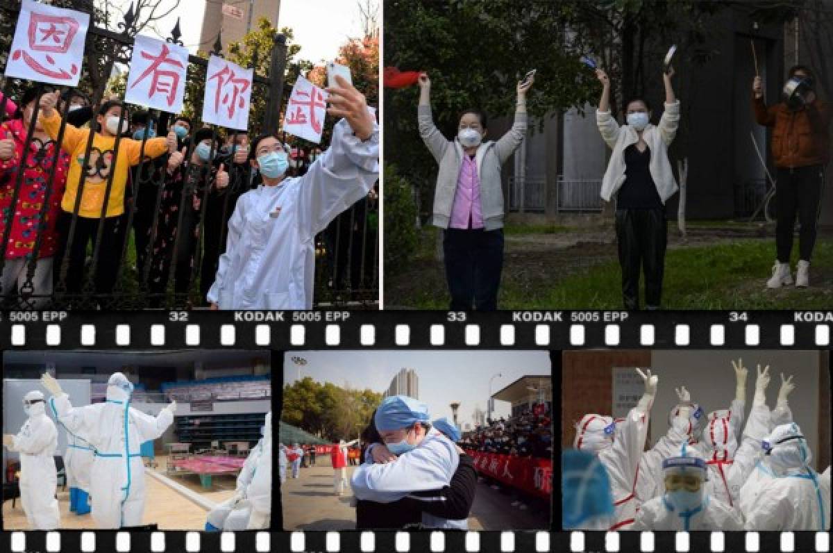 Así celebran médicos chinos en Wuhan tras el primer día sin casos de coronavirus