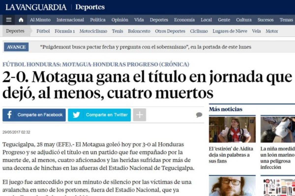 ¡TRISTEZA! La prensa mundial hace eco de la tragedia en la final de Honduras