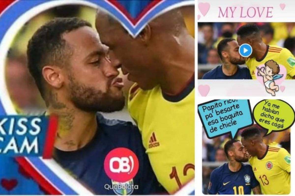 El beso de Neymar a Yerry Mina, protagonista de los memes en el Brasil-Colombia