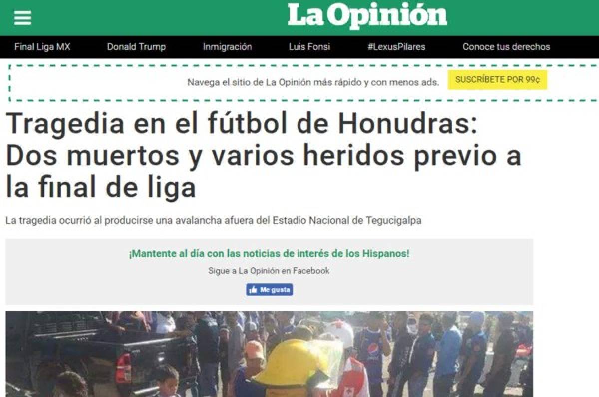 ¡TRISTEZA! La prensa mundial hace eco de la tragedia en la final de Honduras