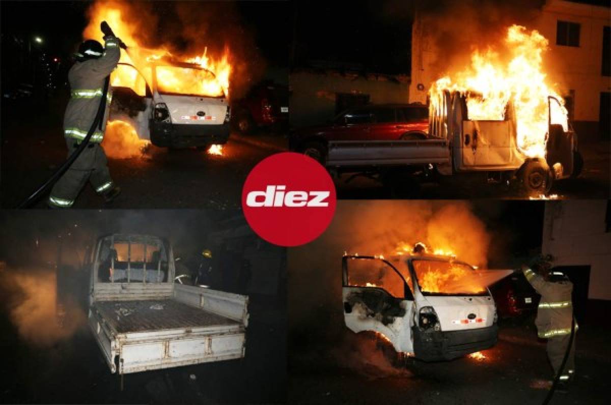 ¡Reprochable! La forma en cómo incendiaron vehículo de la Policía Nacional en Tegucigalpa