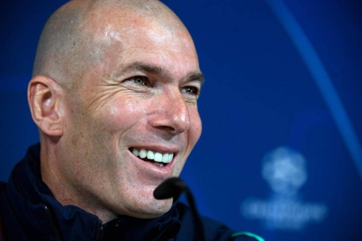 Real Madrid's French coach Zinedine Zidane holds a press conference at the Ciudad Real Madrid training ground in Madrid, on February 25, 2020, on the eve of their UEFA Champions League football match against Manchester City. (Photo by OSCAR DEL POZO / AFP)
