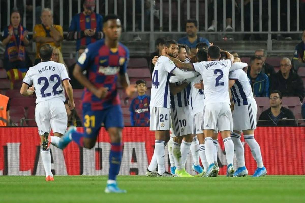 Apenas a los dos minutos de partido, el Barcelona se puso a ganar ante el Valladolid, pero Olivas lo empató al minuto 14. FOTO: AFP.