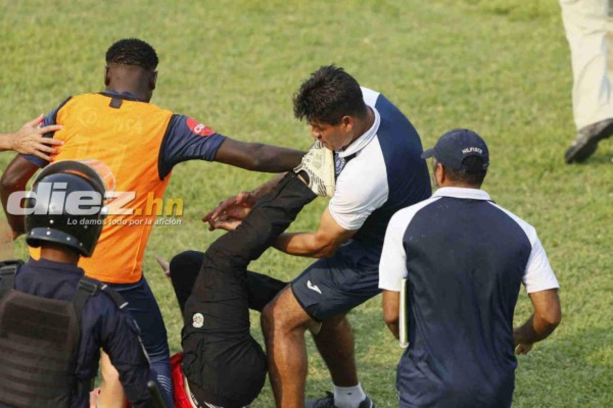 EN FOTOS: La lluvia de golpes y patadas entre técnicos de Marathón y Motagua