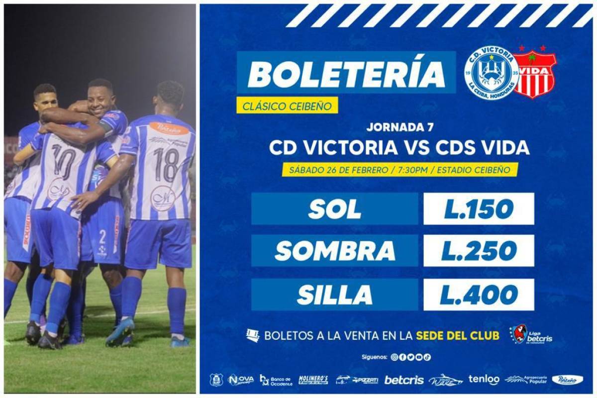 Victoria establece los precios de la boletería para el clásico ceibeño ante Vida en la jornada 7 del Torneo Clausura