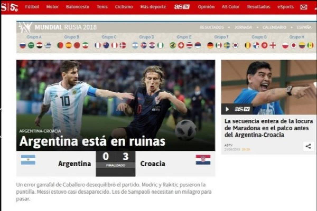 Prensa mundial cataloga de 'ridículo' derrota de Argentina ante Croacia