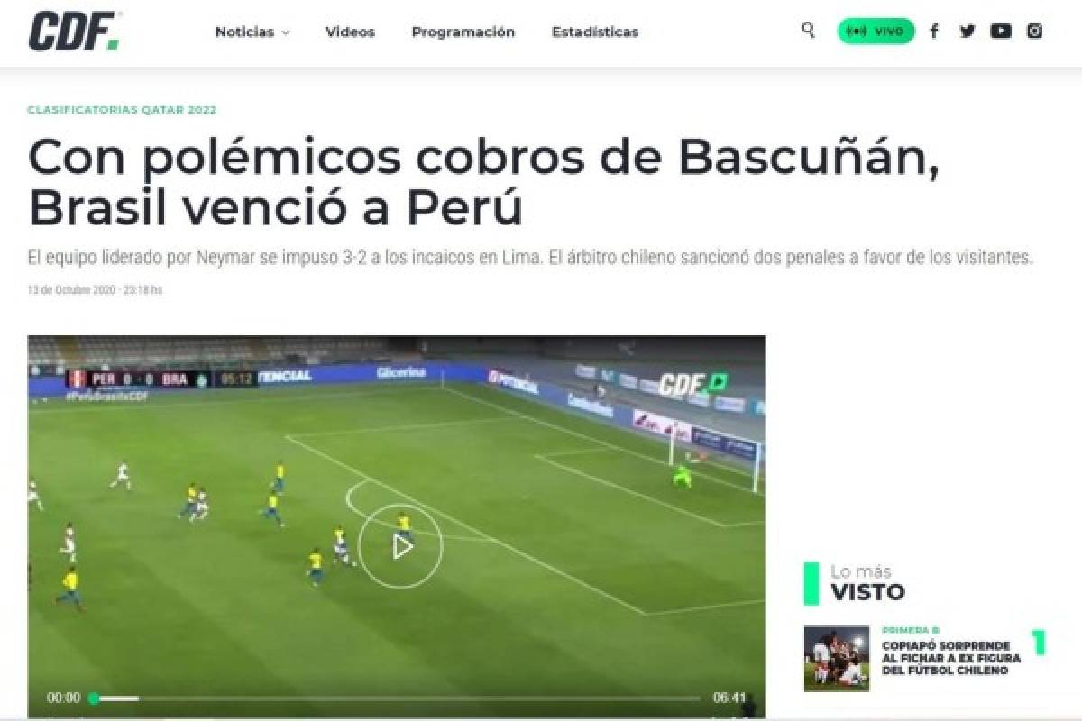 'Árbitro ratero y robo': Así reaccionó la prensa peruana tras del polémico partido ante Brasil    