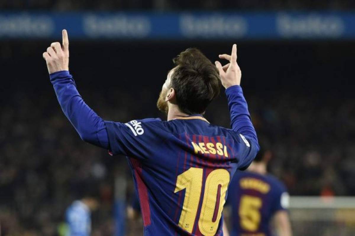 Leo Messi celebrando el segundo gol del Barcelona contra el Espanyol.