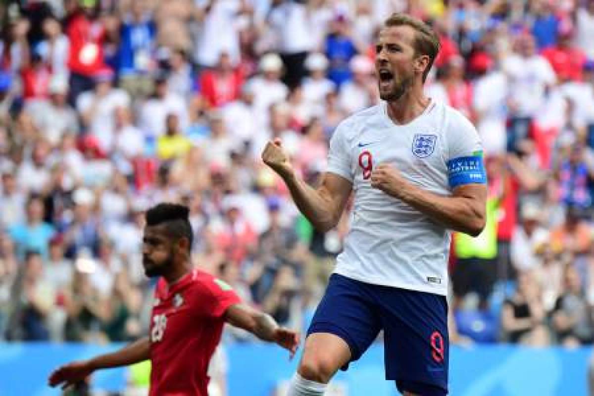 England's forward Harry Kane celebrates after scoring his team's fifth goal during the Russia 2018 World Cup Group G football match between England and Panama at the Nizhny Novgorod Stadium in Nizhny Novgorod on June 24, 2018. / AFP PHOTO / Martin BERNETTI / RESTRICTED TO EDITORIAL USE - NO MOBILE PUSH ALERTS/DOWNLOADS
