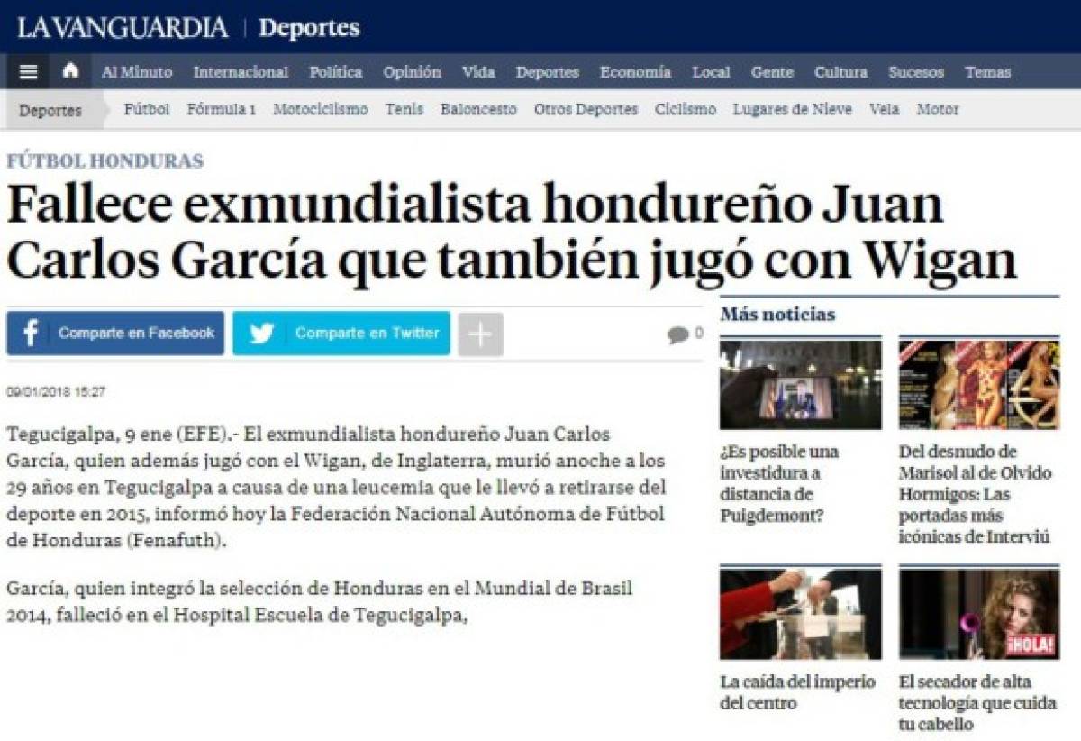 Así se despiden los medios internacionales del hondureño Juan Carlos García