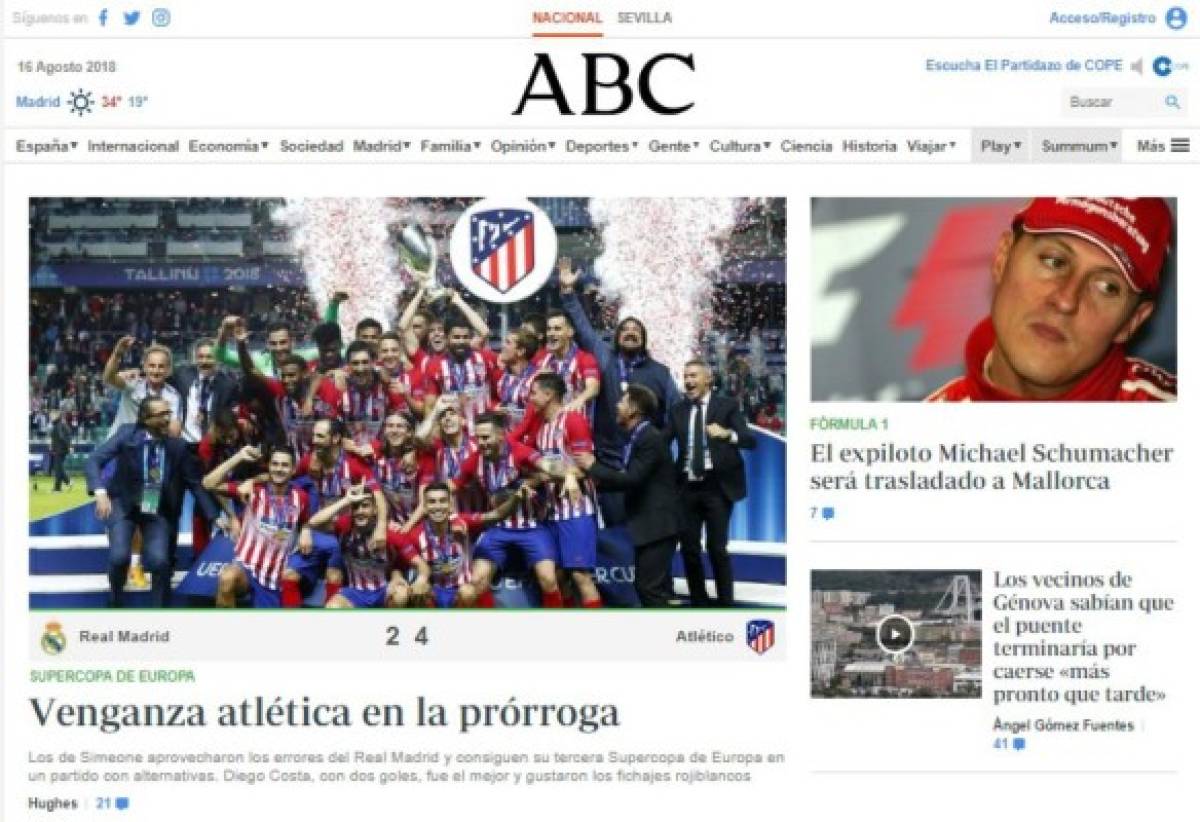 PORTADAS: Así titulan los diarios la derrota del Real Madrid ante el Atlético