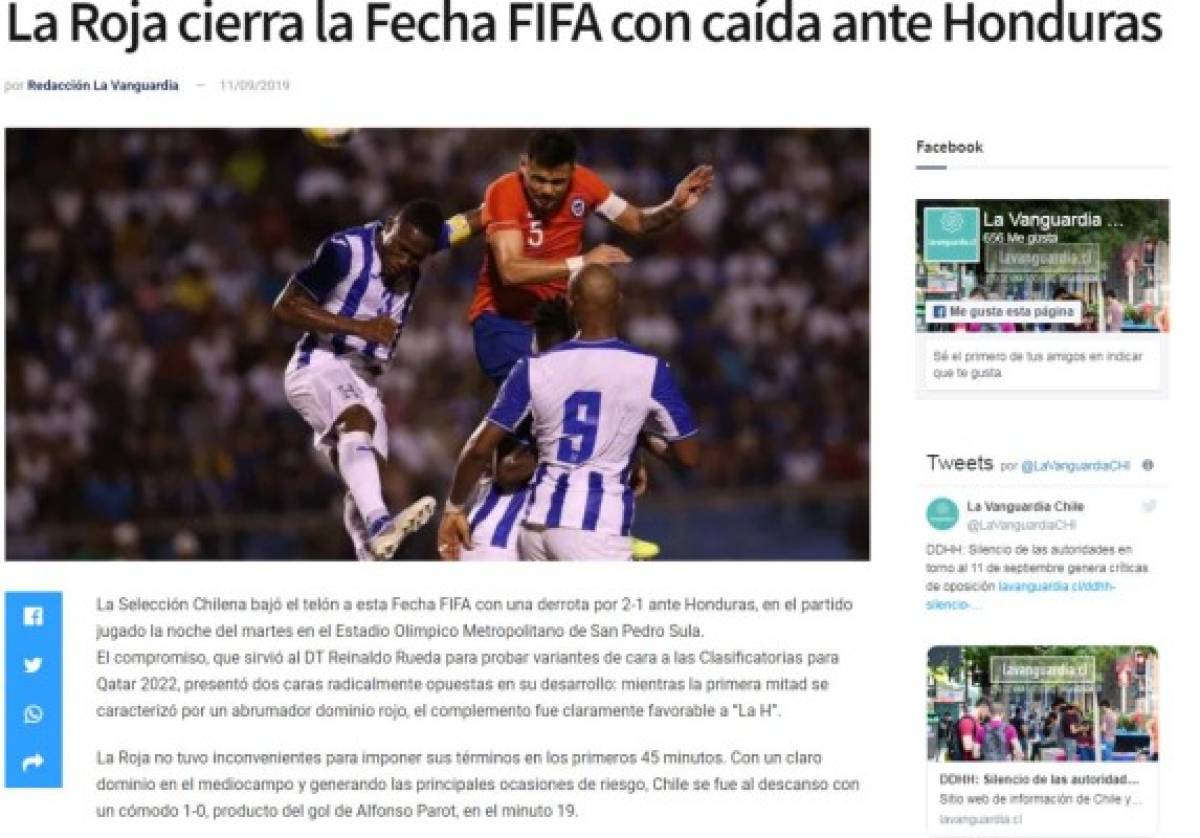 Así reaccionó la prensa internacional tras el triunfo de Honduras sobre Chile: 'Golpe y remontada'  