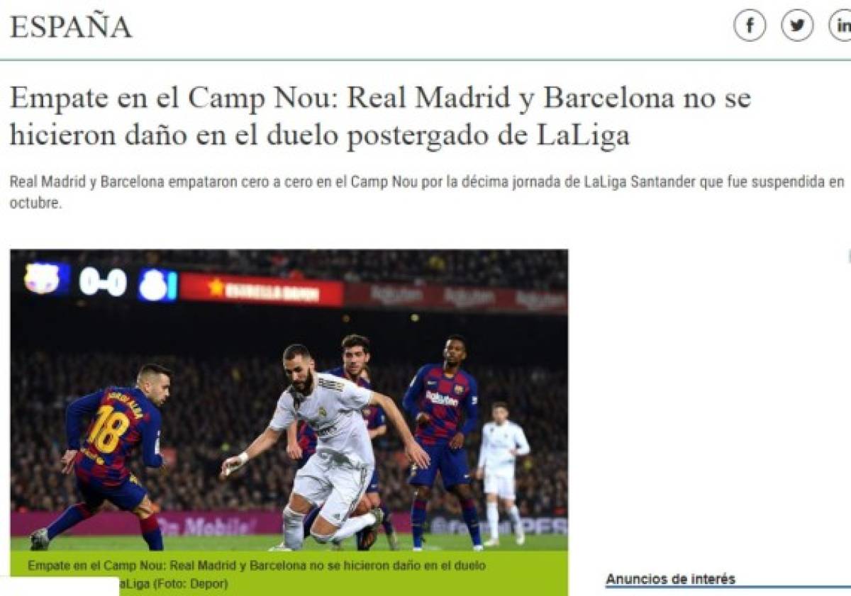 Lo que dice la prensa mundial tras el Barcelona-Real Madrid: 'Mucho fútbol y poca pólvora'