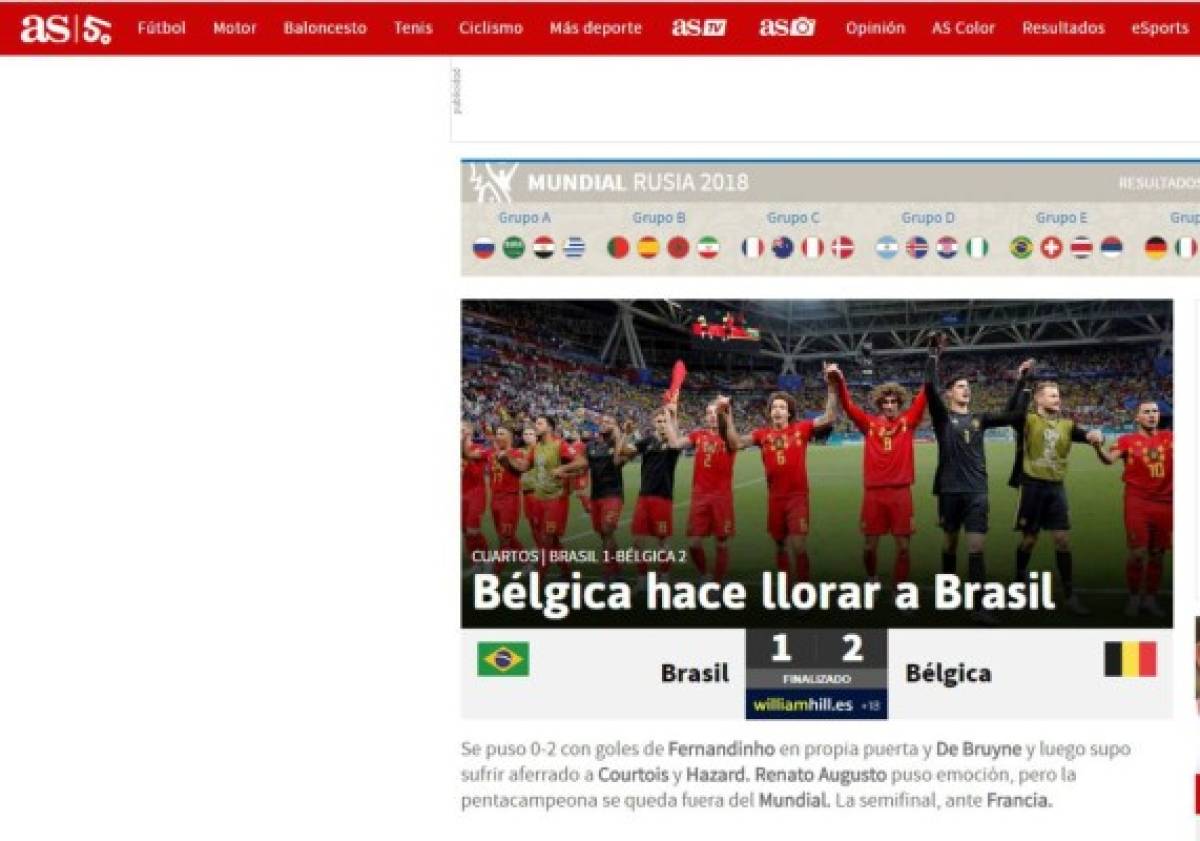 PORTADAS: Así titulan los medios argentinos el fracaso de Brasil ante Bélgica