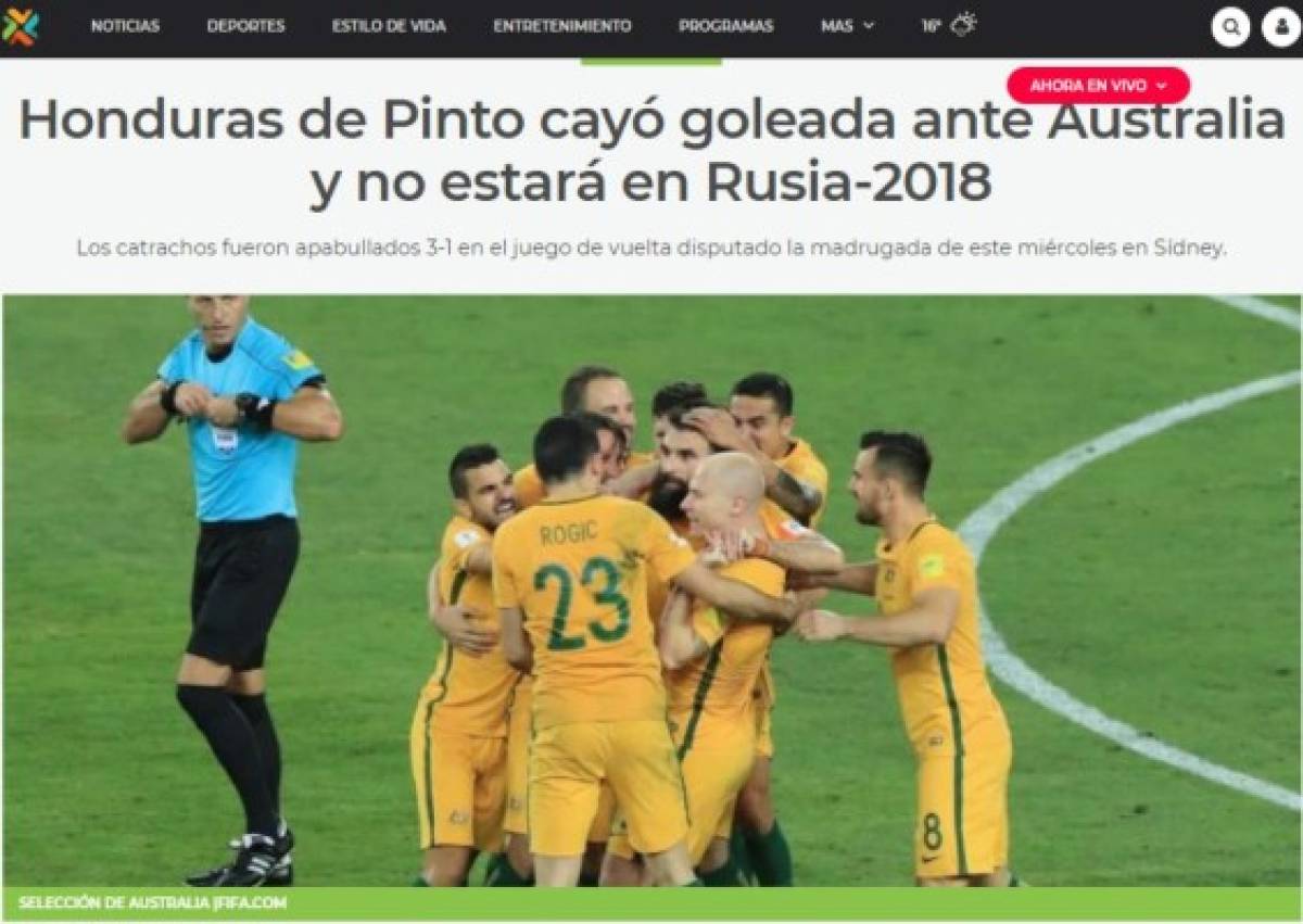 Prensa internacional resalta 'el fracaso' de Honduras y la goleada de Australia