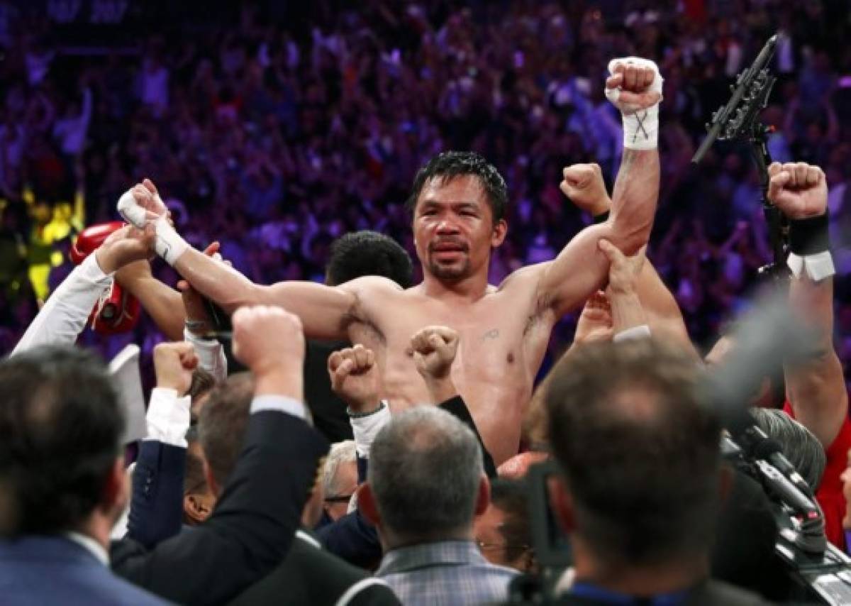 El festejo de Manny Pacquiao tras derrotar a Keith Thurman y el invitado de lujo